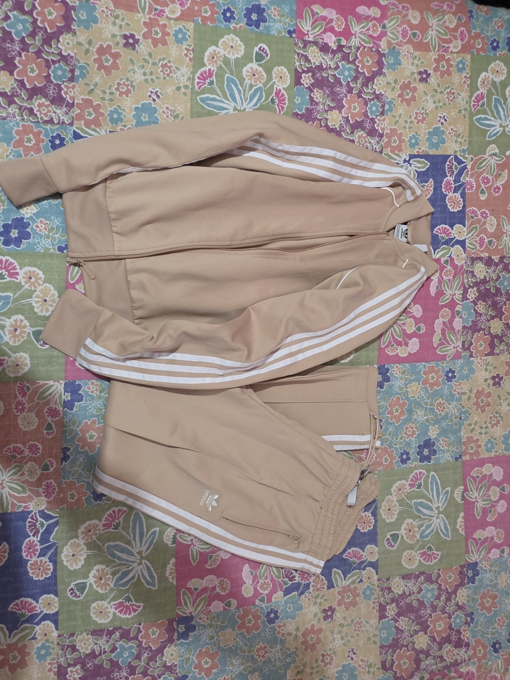 Adidas Womens Tan Three-Stripe Track Jacket & Pants Set Size Large